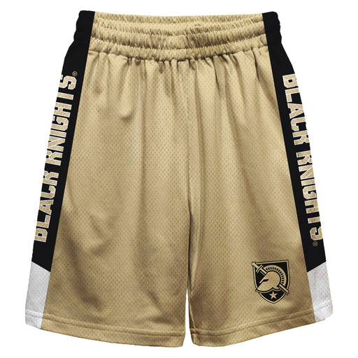US Military ARMY Black Knights Vive La Fete Game Day Gold Stripes Boys Solid Black Athletic Mesh Short