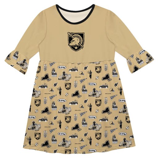 US Military ARMY Black Knights 3/4Sleeve Solid Gold Repeat Print Hand Sketched Vive La Fete Impressions Artwork on Skirt