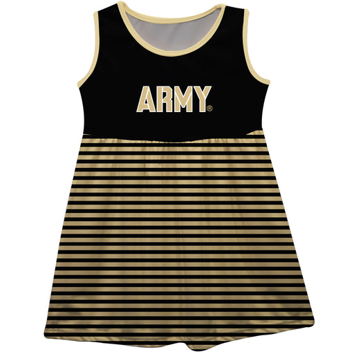 US Military ARMY Black Knights Vive La Fete Girls Game Day Sleeveless Tank Dress Solid Black Logo Stripes on Skirt