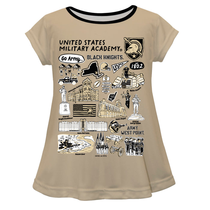 US Military ARMY Black Knights Hand Sketched Vive La Fete Impressions Artwork Gold Short Sleeve Top