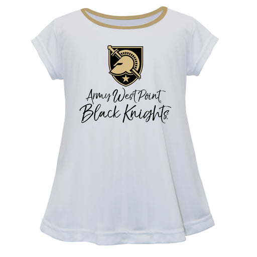 US Military ARMY Black Knights Vive La Fete Girls Game Day Short Sleeve White Top with School Logo and Name