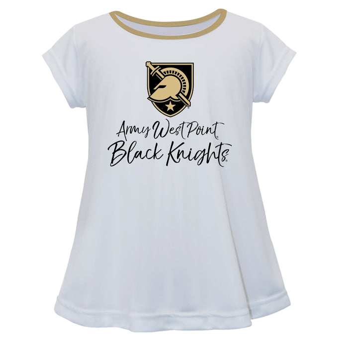US Military ARMY Black Knights Vive La Fete Girls Game Day Short Sleeve White Top with School Logo and Name