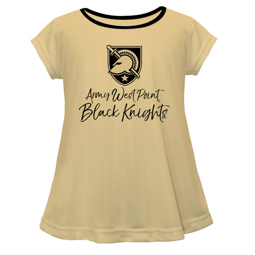 US Military ARMY Black Knights Vive La Fete Girls Game Day Short Sleeve Gold Top with School Logo and Name