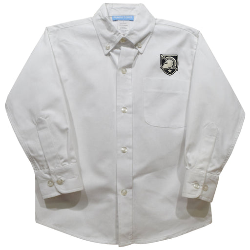 US Military ARMY Black Knights Embroidered White Long Sleeve Button Down Shirt