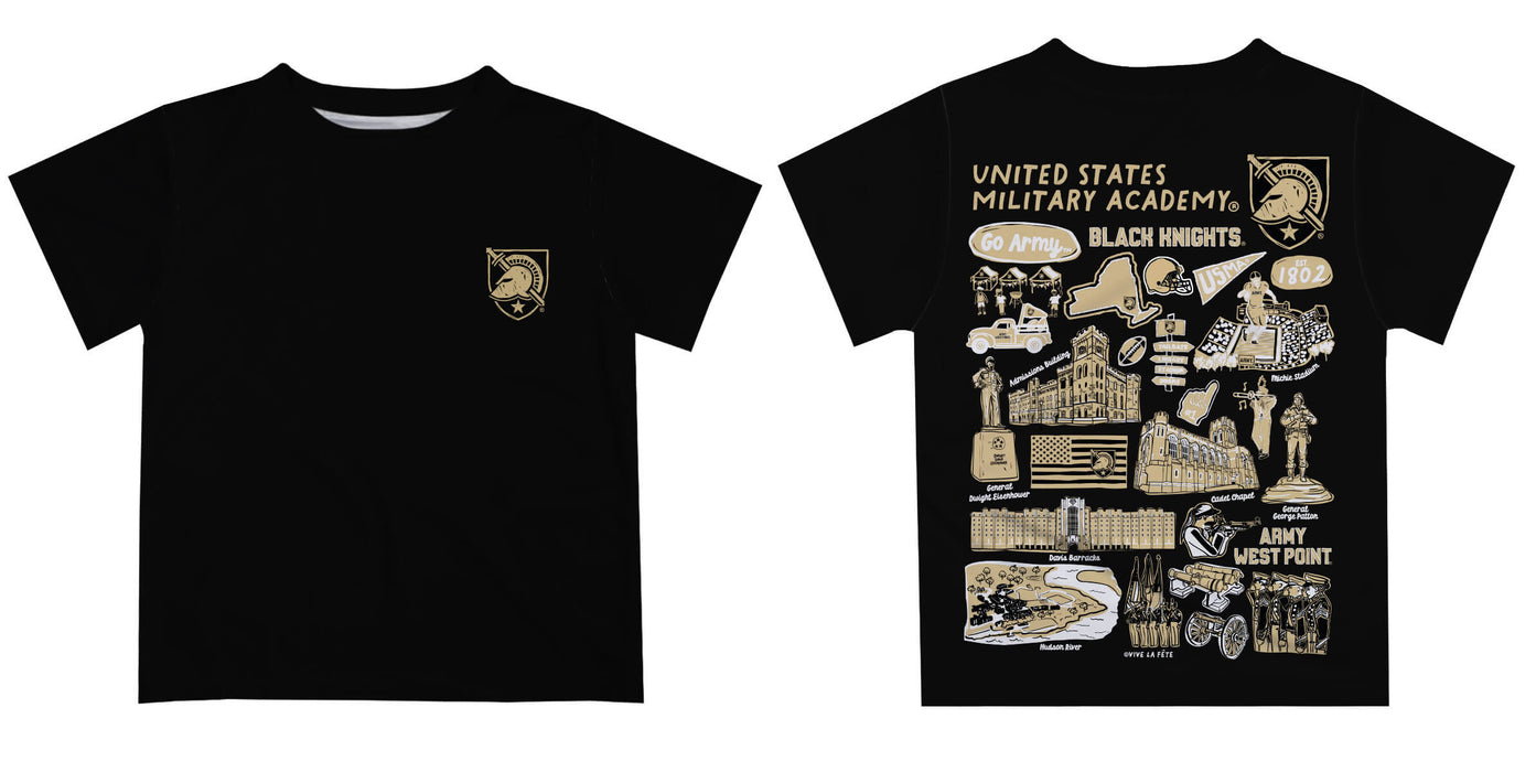 US Military ARMY Black Knights Hand Sketched Vive La Fete Impressions Artwork Boys Black Short Sleeve Tee Shirt - Vive La Fête - Online Apparel Store