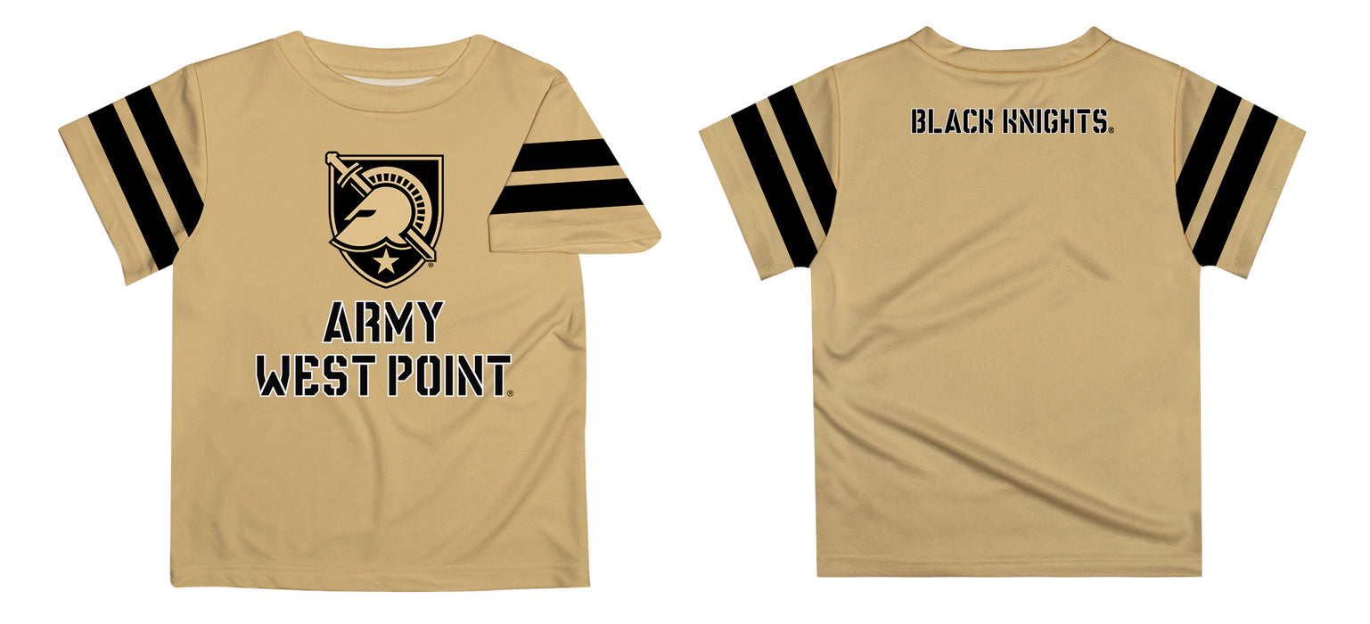 US Military ARMY Black Knights Vive La Fete Boys Game Day Gold Short Sleeve Tee with Stripes on Sleeves - Vive La Fête - Online Apparel Store