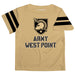 US Military ARMY Black Knights Vive La Fete Boys Game Day Gold Short Sleeve Tee with Stripes on Sleeves