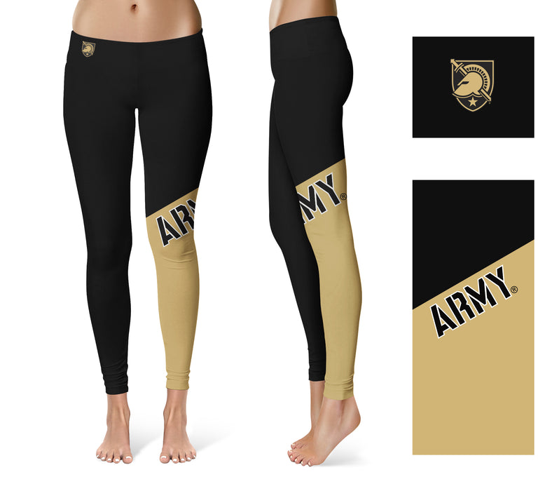 US Military ARMY Black Knights Vive La Fete Game Day Collegiate Leg Color Block Women Black Gold Yoga Leggings - Vive La Fête - Online Apparel Store