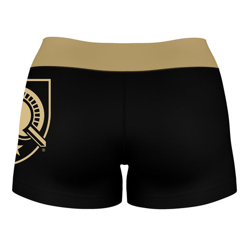 US Military ARMY Black Knights Logo on Thigh & Waistband Black & Gold Women Yoga Booty Workout Shorts 3.75 Inseam