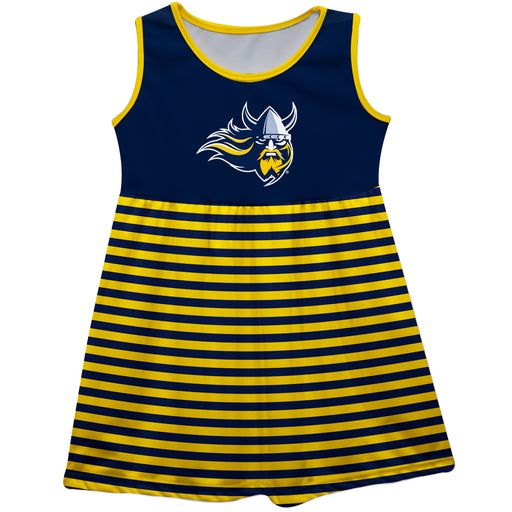 Augustana Universtiy Vikings AU Vive La Fete Girls Game Day Sleeveless Tank Dress Solid Navy Mascot Stripes on Skirt - Vive La Fête - Online Apparel Store