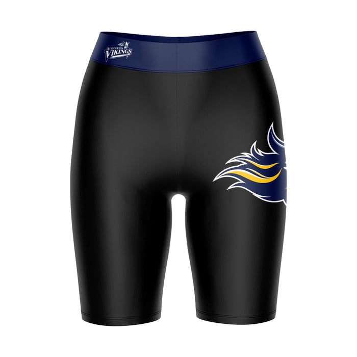 Augustana Vikings AU Vive La Fete Game Day Logo on Thigh and Waistband Black and Navy Women Bike Short 9 Inseam"