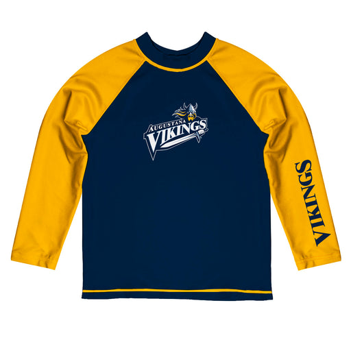 Augustana Vikings AU Vive La Fete Logo Blue Gold Long Sleeve Raglan Rashguard