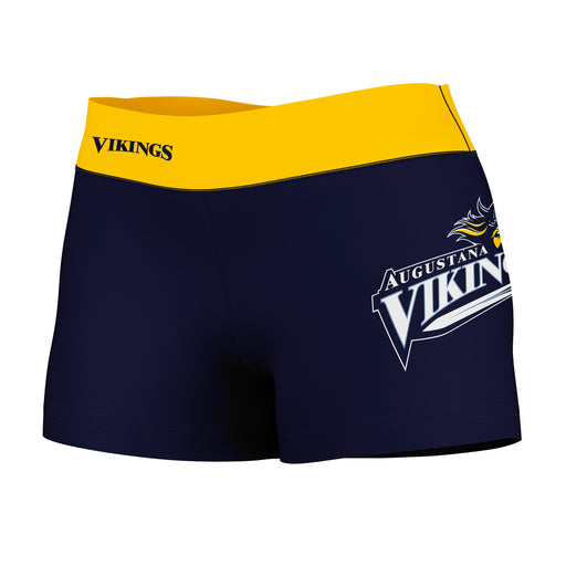 Augustana Vikings Vive La Fete Logo on Thigh & Waistband Blue Gold Women Yoga Booty Workout Shorts 3.75 Inseam