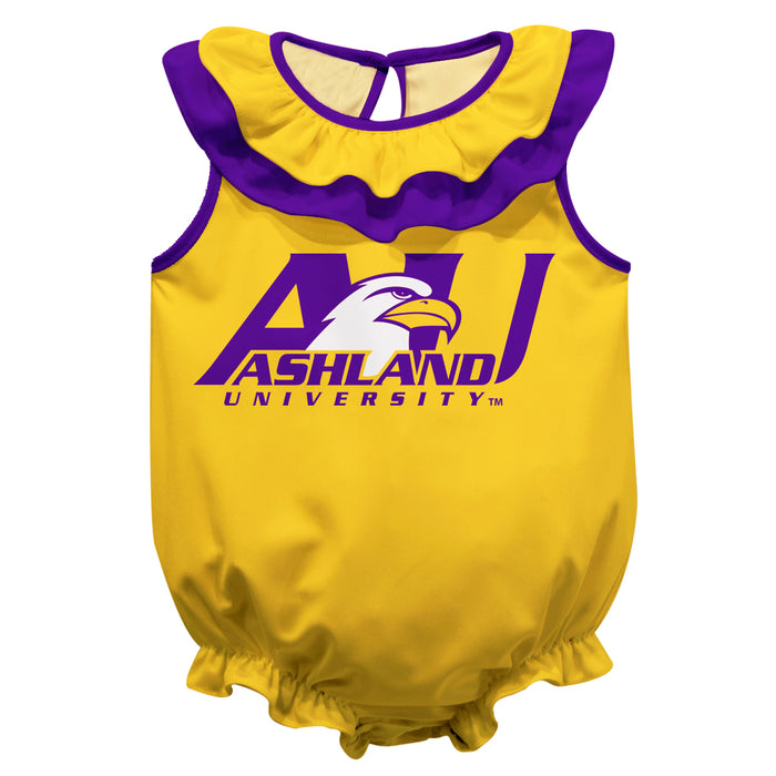 Ashland University AU Eagles Gold Sleeveless Ruffle Onesie Logo Bodysuit by Vive La Fete