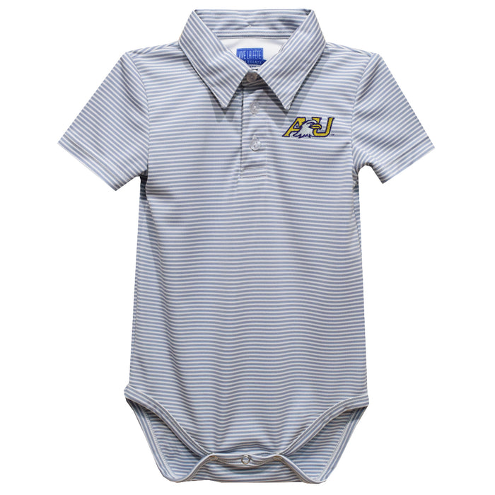 Ashland University AU Eagles Embroidered Gray Stripe Knit Polo Onesie