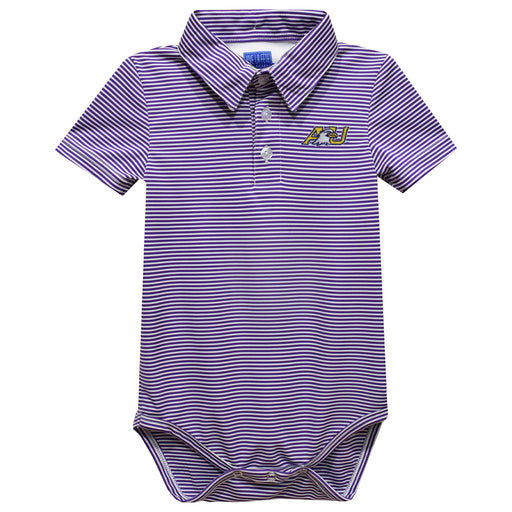 Ashland University AU Eagles Embroidered Purple Stripe Knit Polo Onesie