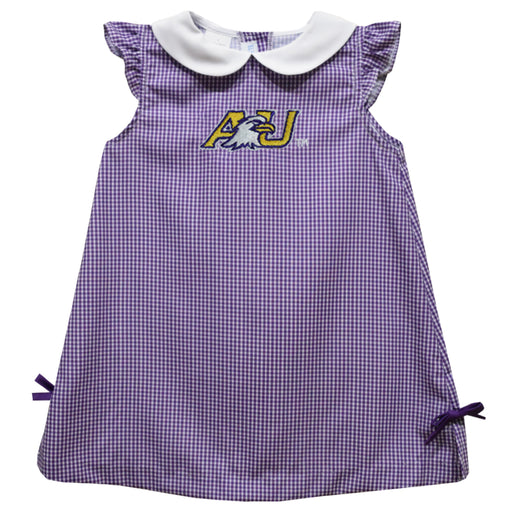 Ashland University AU Eagles Embroidered Purple Gingham A Line Dress
