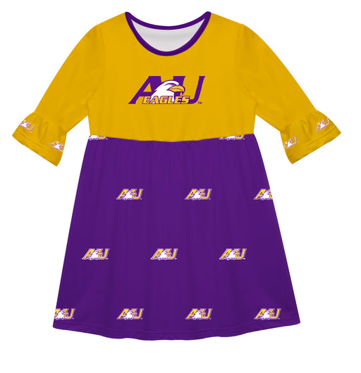 Ashland Eagles AU Vive La Fete Girls Game Day 3/4 Sleeve Solid Gold All Over Logo on Skirt