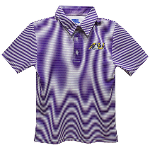 Ashland University AU Eagles Embroidered Purple Stripes Short Sleeve Polo Box Shirt