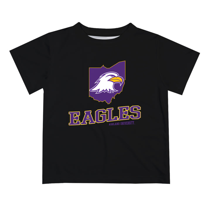 Ashland University AU Eagles Vive La Fete State Map Black Short Sleeve Tee Shirt