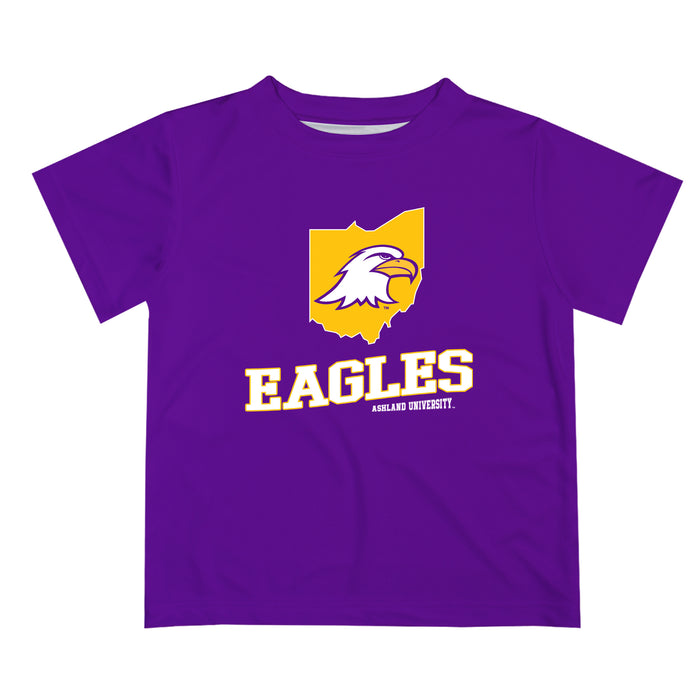 Ashland University AU Eagles Vive La Fete State Map Purple Short Sleeve Tee Shirt