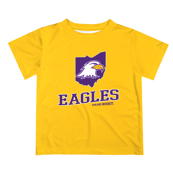 Ashland University AU Eagles Vive La Fete State Map Gold Short Sleeve Tee Shirt