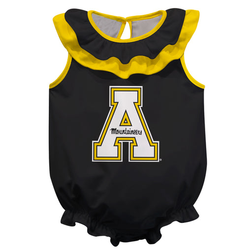 Appalachian State Mountaineers Black Sleeveless Ruffle Onesie Mascot Bodysuit by Vive La Fete