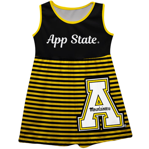 Appalachian State Mountaineers Black Sleeveless Tank Dress With Gold Stripes - Vive La Fête - Online Apparel Store