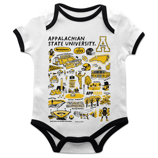 Appalachian State Mountaineers Hand Sketched Vive La Fete Impressions Artwork Infant White Short Sleeve Onesie Bodysuit
