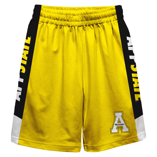 App State Mountaineers Vive La Fete Game Day Gold Stripes Boys Solid Black Athletic Mesh Short