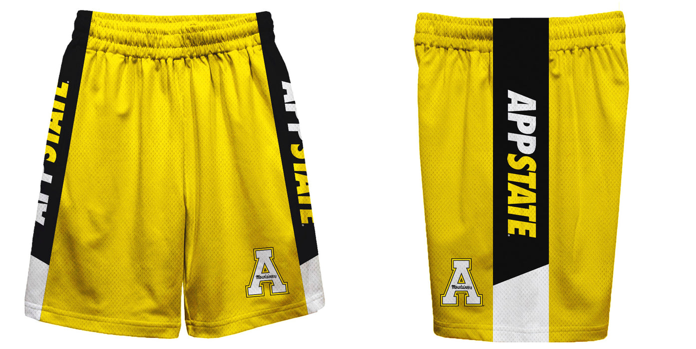 App State Mountaineers Vive La Fete Game Day Gold Stripes Boys Solid Black Athletic Mesh Short - Vive La Fête - Online Apparel Store