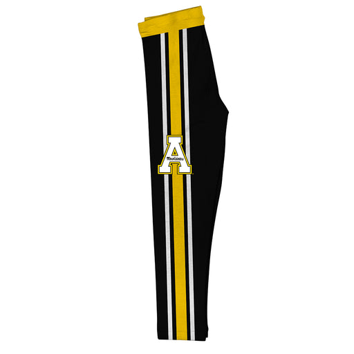 Appalachian State Mountaineers Vive La Fete Girls Game Day Black with Gold Stripes Leggings Tights