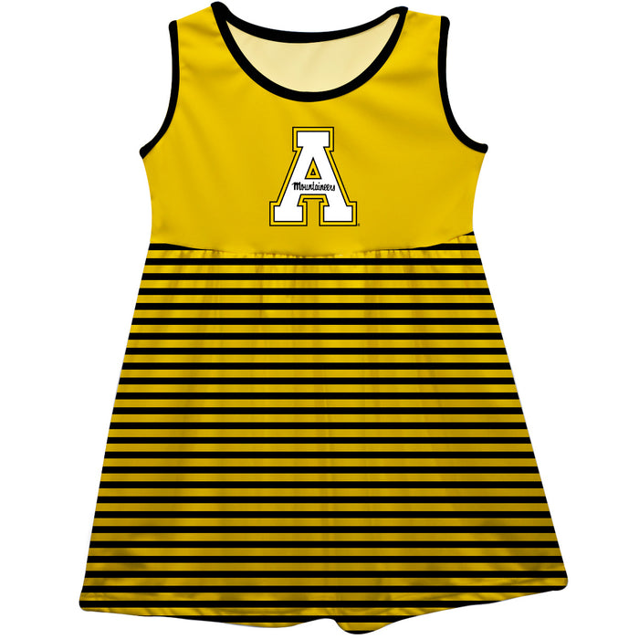 App State Mountaineers Vive La Fete Girls Game Day Sleeveless Tank Dress Solid Gold Logo Stripes on Skirt