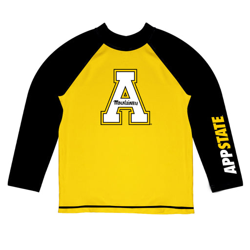App State Mountaineers Vive La Fete Gold and Black Long Sleeve Raglan Rashguard