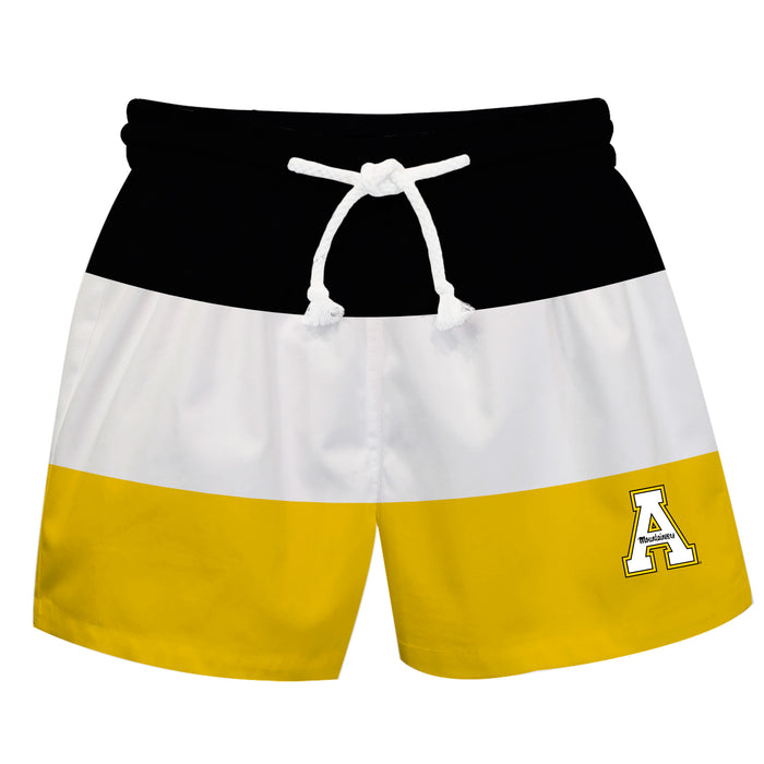 App State Mountaineers Vive La Fete Black White Gold Stripes Swimtrunks V1