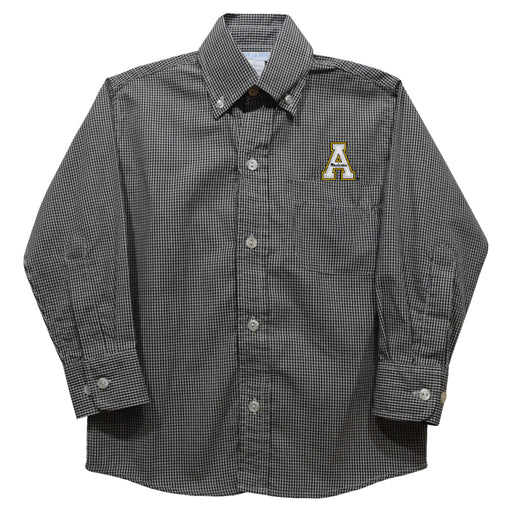 Appalachian State Mountaineers Embroidered Black Gingham Long Sleeve Button Down