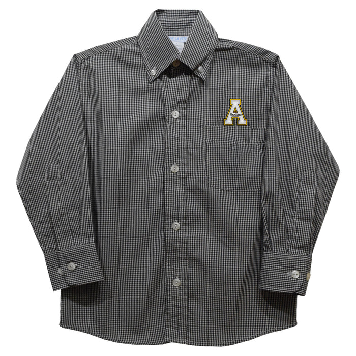 Appalachian State Mountaineers Embroidered Black Gingham Long Sleeve Button Down