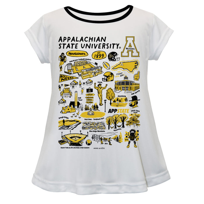 Appalachian State Mountaineers Hand Sketched Vive La Fete Impressions Artwork White Short Sleeve Top