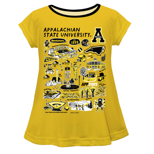 Appalachian State Mountaineers Hand Sketched Vive La Fete Impressions Artwork Gold Short Sleeve Top