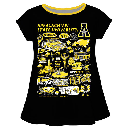 Appalachian State Mountaineers Hand Sketched Vive La Fete Impressions Artwork Black Short Sleeve Top