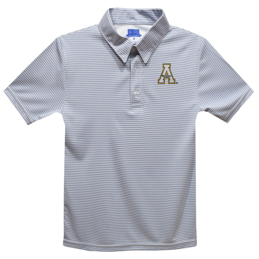 Appalachian State Mountaineers Embroidered Gray Stripes Short Sleeve Polo Box Shirt