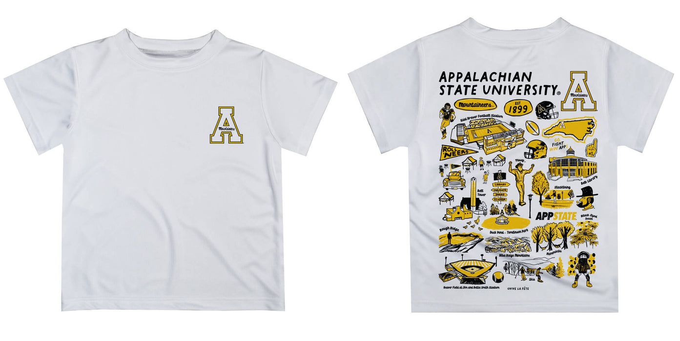 Appalachian State Mountaineers Hand Sketched Vive La Fete Impressions Artwork Boys Black Short Sleeve Tee Shirt - Vive La Fête - Online Apparel Store