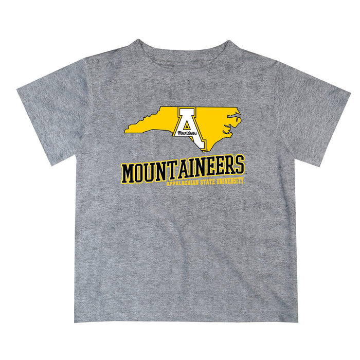 App State Mountaineers Vive La Fete State Map Heather Gray Short Sleeve Tee Shirt