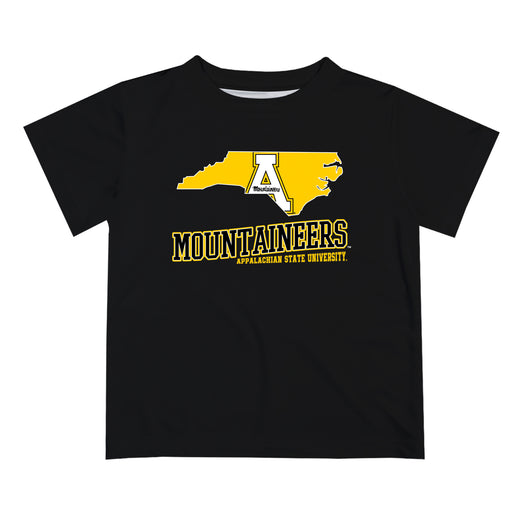 App State Mountaineers Vive La Fete State Map Black Short Sleeve Tee Shirt