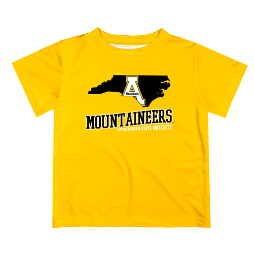 App State Mountaineers Vive La Fete State Map Gold Short Sleeve Tee Shirt
