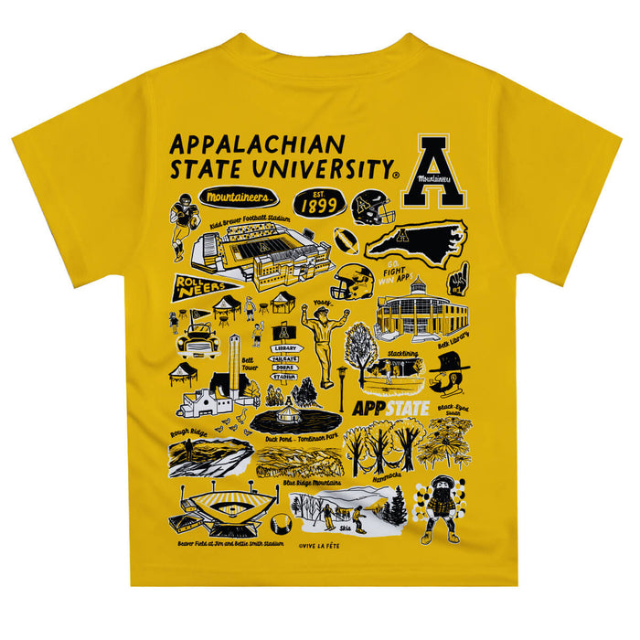 Appalachian State Mountaineers Hand Sketched Vive La Fete Impressions Artwork Boys Black Short Sleeve Tee Shirt - Vive La Fête - Online Apparel Store