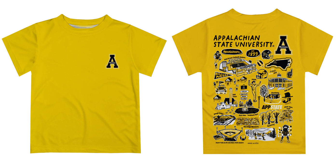Appalachian State Mountaineers Hand Sketched Vive La Fete Impressions Artwork Boys Black Short Sleeve Tee Shirt - Vive La Fête - Online Apparel Store