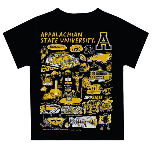 Appalachian State Mountaineers Hand Sketched Vive La Fete Impressions Artwork Boys Black Short Sleeve Tee Shirt - Vive La Fête - Online Apparel Store