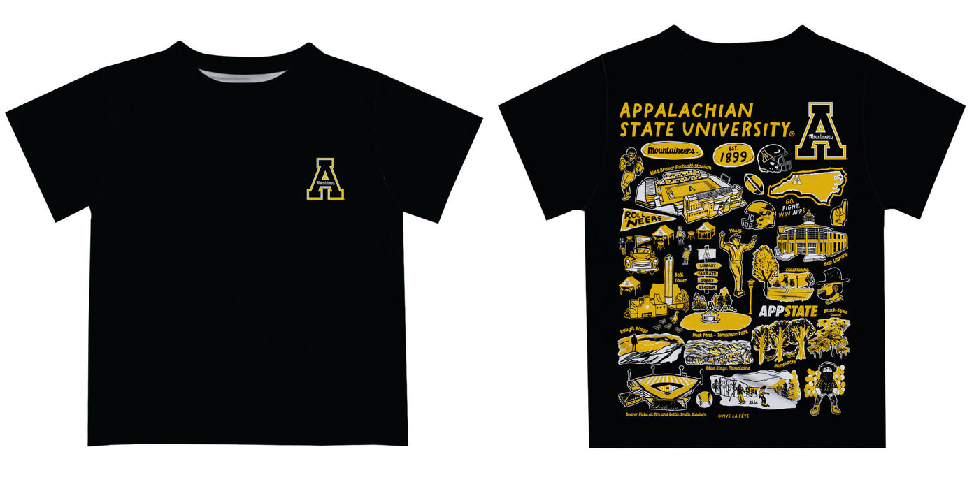 Appalachian State Mountaineers Hand Sketched Vive La Fete Impressions Artwork Boys Black Short Sleeve Tee Shirt - Vive La Fête - Online Apparel Store