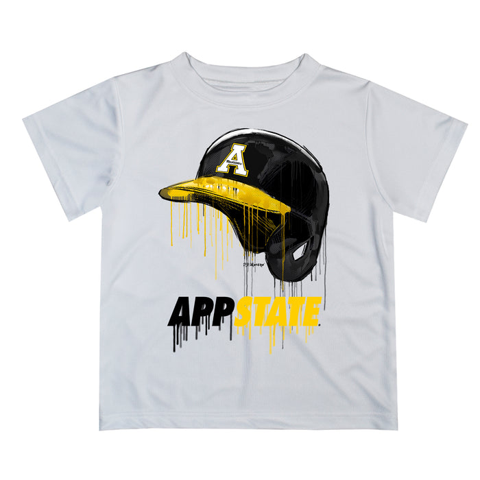 App State Mountaineers Original Dripping Baseball Helmet White T-Shirt by Vive La Fete